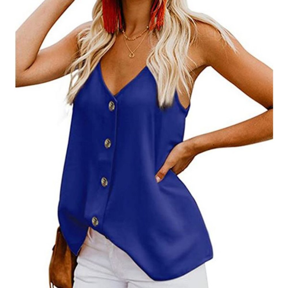Button Down Spaghetti Strap V-Neck Blouse TANK TOP